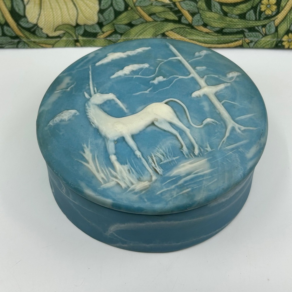 Vintage Unicorn Trinket Box Robert Nemith Incolay Stone Blue White Whimsical